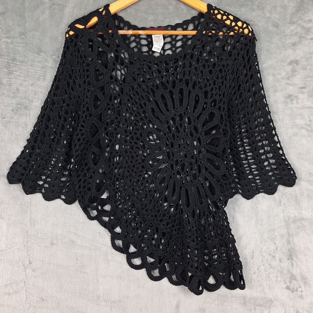 Womens Sweater Small Y2K Crochet Fairy Grunge Asymmetrical Open Knit Boho Hippie